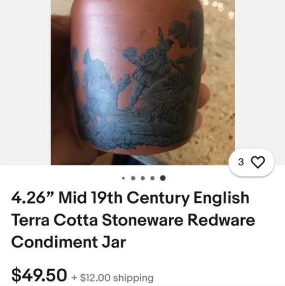 ANTIQUE MUSTARD CROCK JAR  SAVAGE HUNT SCENE - Picture 6 of 6